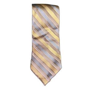 Claiborne 100% Silk Tie - Gold and Blue Striped Pattern